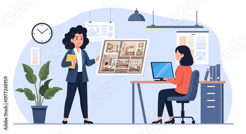 Two Women Working in Modern Office.