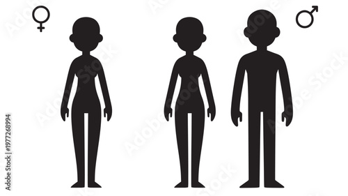 Silhouettes of male and female figures with gender symbols, representing human diversity and identity