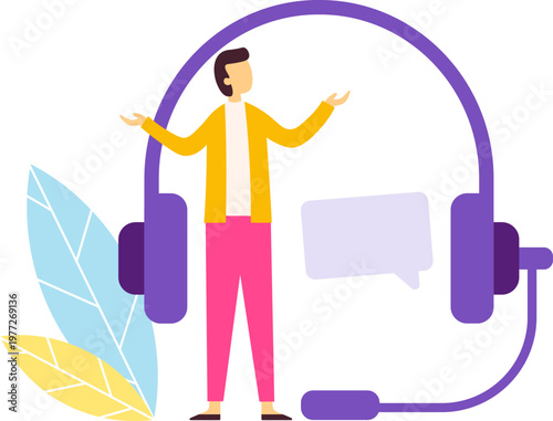 Man standing with headset for customer support