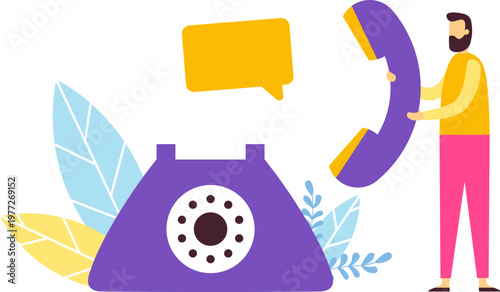 Man holding vintage telephone for customer support service