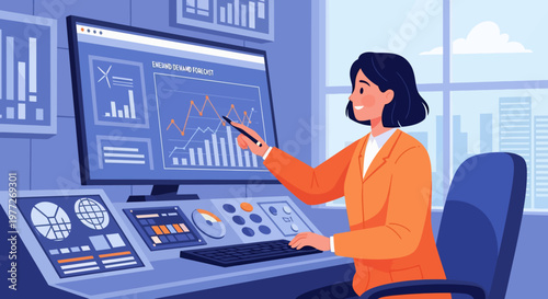 Woman Analyzing Data on Computer Screen.