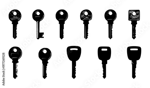 Realistic keys vector collection with house car and skeleton key designs isolated on white