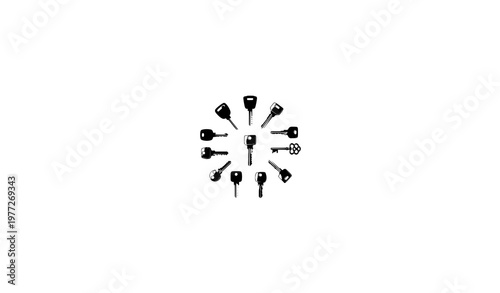 Realistic keys vector set in circular layout with house and vintage key types isolated on white