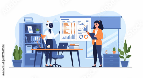 Woman Analyzing Data with Colleague in Office.