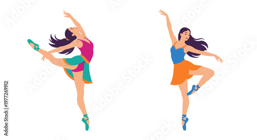 Two ballet dancers in dynamic poses showcasing graceful movement and form