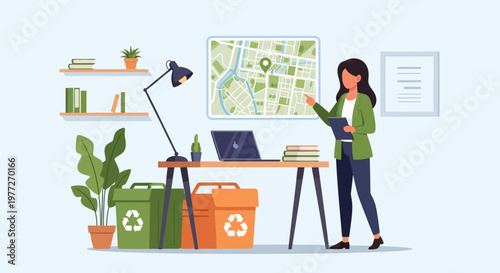 Woman Planning Sustainable Project at Desk.