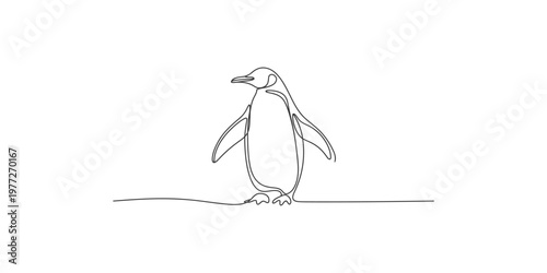 A minimalist line drawing of a penguin standing on a surface animal bird wildlife one