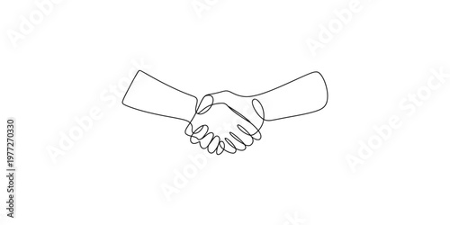 Handshake between two people in a one line drawing style partnership agreement business deal cooperation