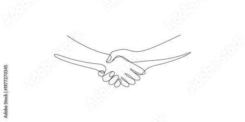Continuous line drawing of two hands shaking in agreement or partnership handshake business deal cooperation