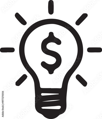 Creative Business Idea Icon - Light Bulb with Dollar Sign Vector. Money Making Innovation Concept Symbol - Hand-Drawn Style Illustration.