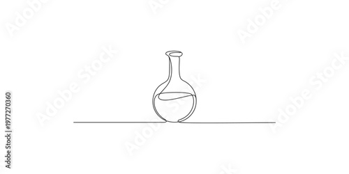 Continuous line drawing of a wine bottle on a table single illustration minimalist simple black