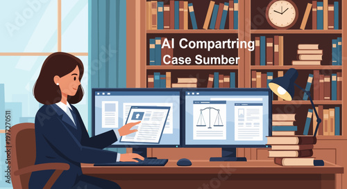 Woman Working on Computer with Documents.