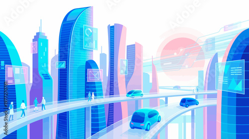 Modern Digital Urban Skyline Future Technology Background