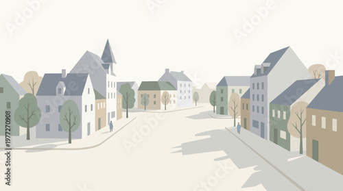 Minimal Cityscape Morning Flat Vector Scandinavian Style Illustration