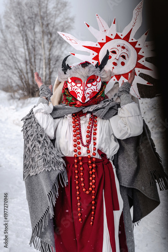 Celebration of traditional Maslenitsa with mummers