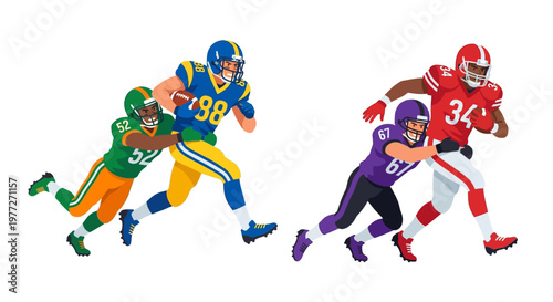 American football players in action running with the ball