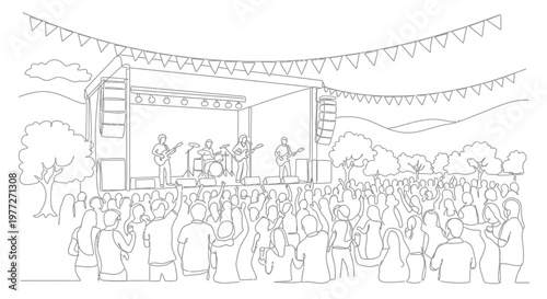 People Enjoying Live Music Festival Outdoors.
