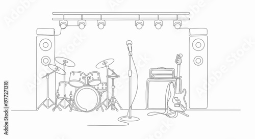 Microphone on stand with musical instruments.