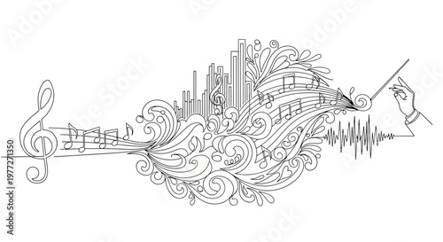 Music Notes and Sound Waves Design.