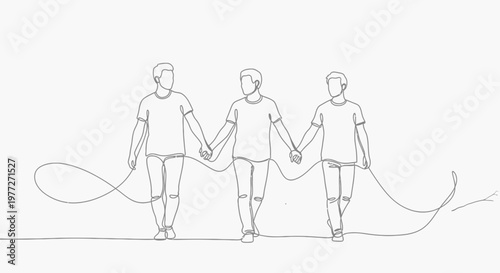 Three people holding hands together.