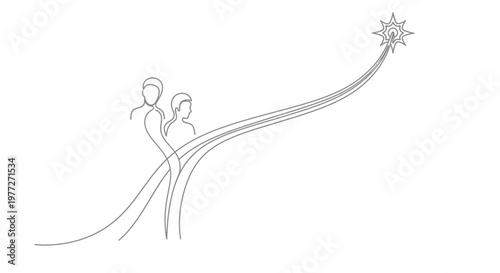 Two people reaching for a star.