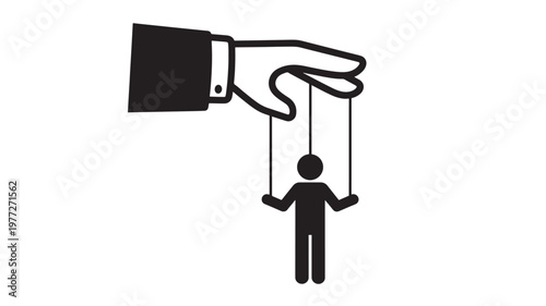 Puppet icon with a hand controlling it from above using strings, representing control and manipulation concepts