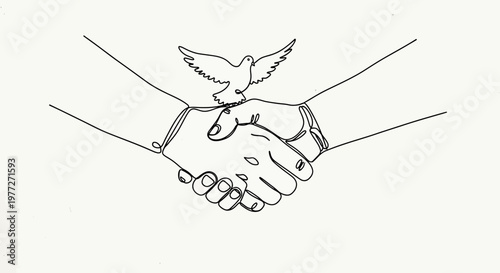 Handshake with bird on hands shaking.