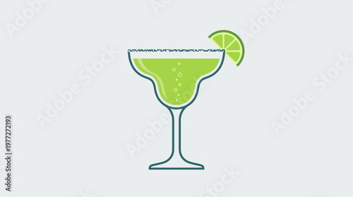 A refreshing flat design illustration of a classic margarita cocktail, complete with a lime wedge and salt rim, perfect for Cinco de Mayo celebrations. 