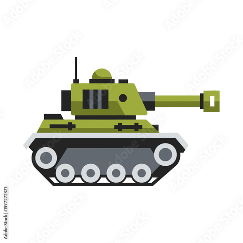 Green military tank icon, flat design, isolated on white background, vector illustration.