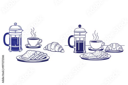 Charming sketch of coffee and pastries a delightful breakfast or coffee break scene