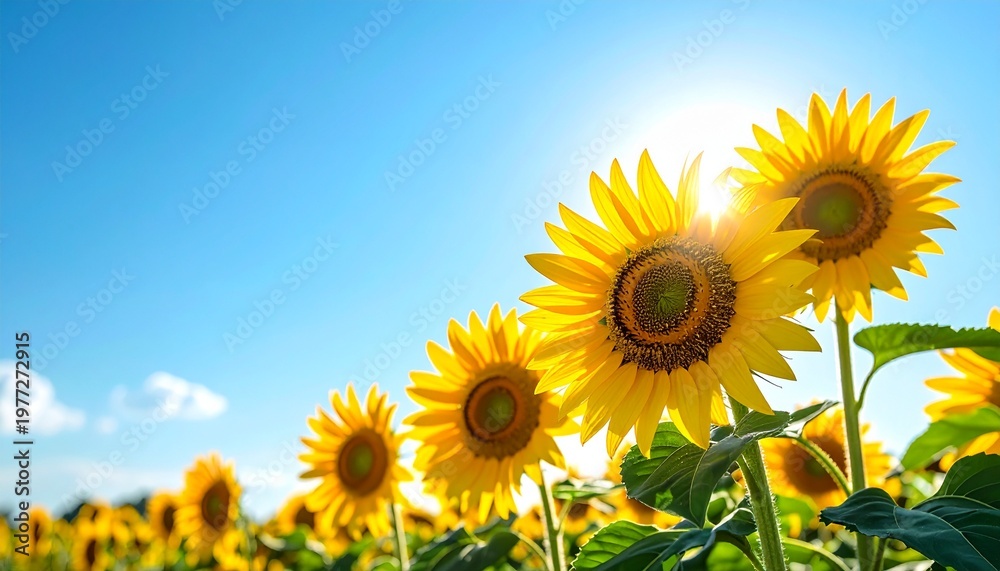Fototapeta premium Endless Sunflower Field Under Clear Blue Sky View
