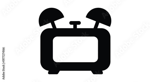 A simple black alarm clock icon with a classic design silhouette