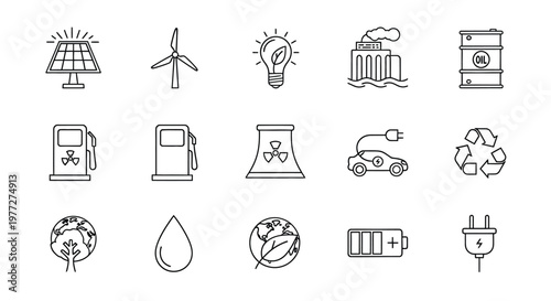 Various energy source icons displayed in a minimalist silhouette