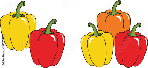 Bell Pepper Illustration Set with Red Yellow and Orange Capsicum Variations for Fresh Vegetable Food Design and Healthy Cooking Collection