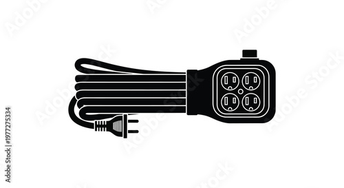 Black power strip with multiple outlets depicted as a bold silhouette