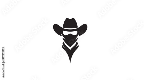 Cowboy silhouette with bandana and hat, symbolizing mystery and the wild west. featuring western, outlaw, masked with mysterious and bandit elements