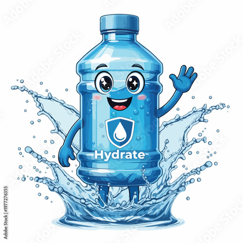 Hydrate Water Bottle Cartoon Mascot Splash