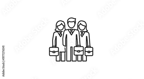 Group of business professionals with briefcases simple line silhouette