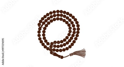 Isolated brown prayer beads with tassel on white background for spiritual concepts