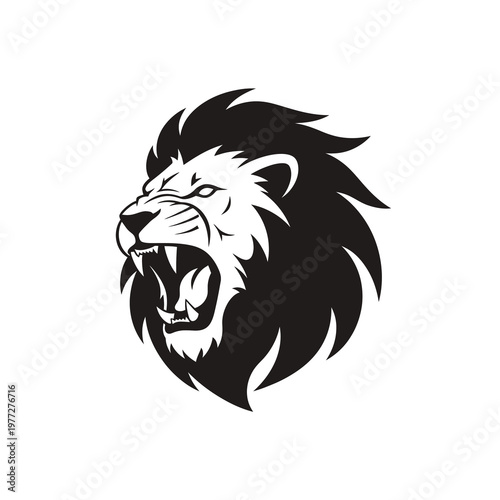 Fierce Roaring Lion Head Logo in Black Tribal Vector Style Isolated on Light Background
