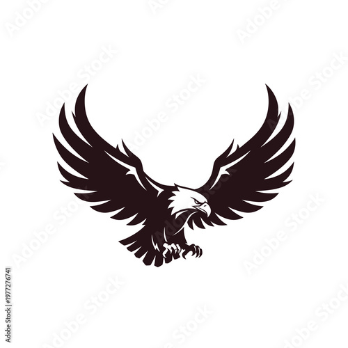Fierce Eagle Logo with Spread Wings in Dark Tribal Vector Style Isolated on Light Background