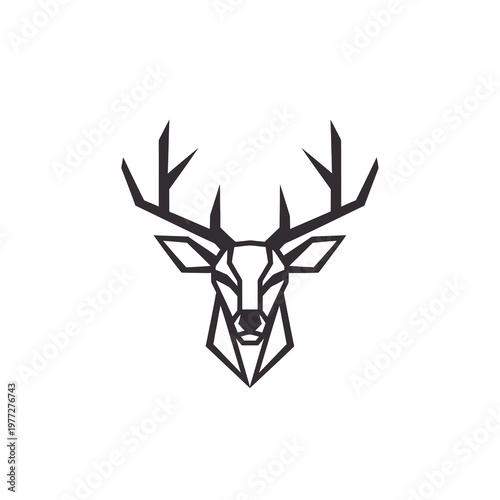 Geometric Deer Head Logo in Minimal Black Line Vector Style Isolated on Light Background