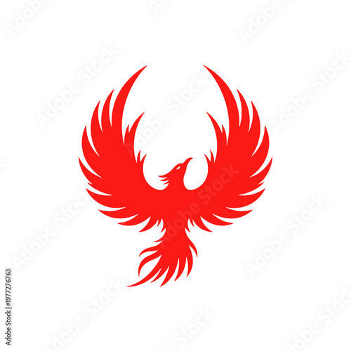 Red Phoenix Bird Logo in Fiery Tribal Vector Style Isolated on Light Background