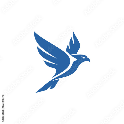 Blue Flying Eagle Logo in Modern Minimal Vector Style Isolated on Light Background