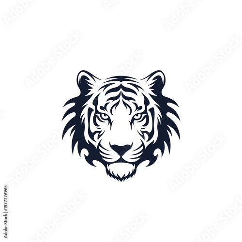 Fierce Tiger Head Logo in Dark Blue Tribal Vector Style Isolated on Light Background