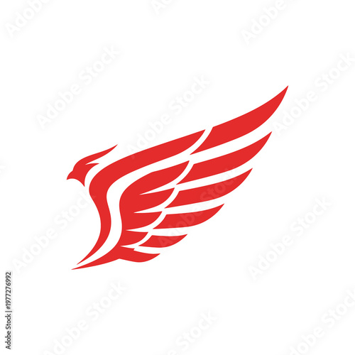 Red Flying Bird Wing Logo in Minimal Abstract Vector Style Isolated on Light Background