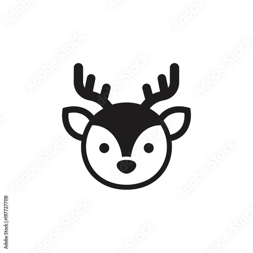 Minimal Deer Head Logo Icon in Black Outline Flat Vector Style Isolated on Light Background
