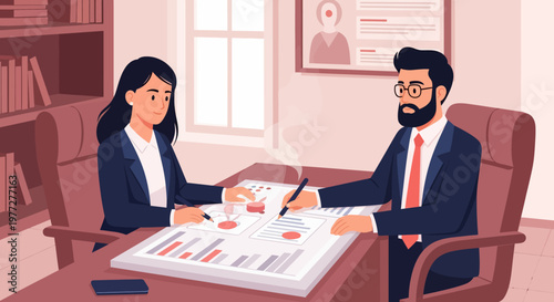 Business Professionals Discussing Financial Reports Together.