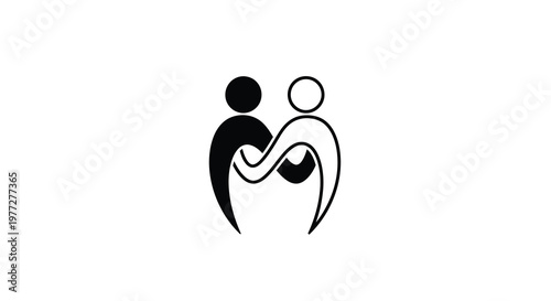 Abstract couple embracing in a flowing artistic silhouette