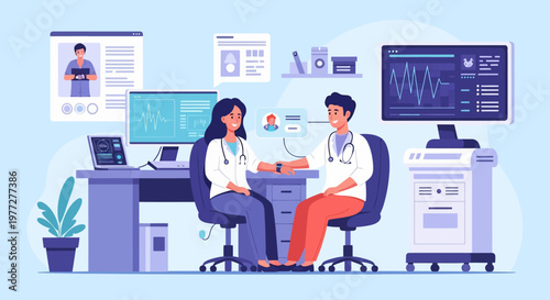 Doctor and Nurse Discussing Medical Records.